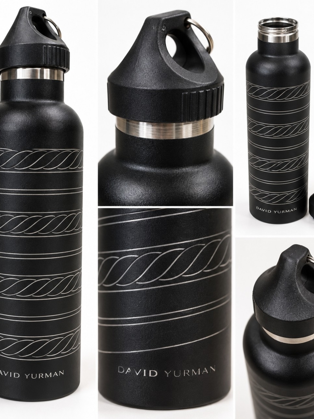 David Yurman Matte Black Cable-Pattern Stainless Water Bottle